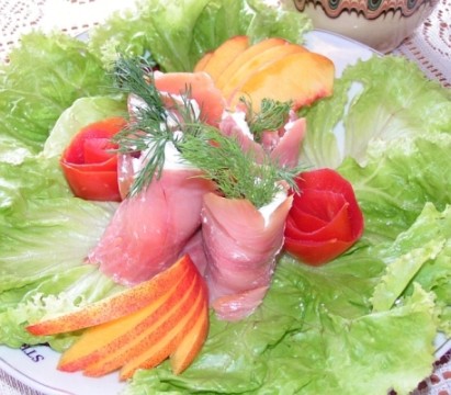Smoked salmon rolls with creme fraiche picture
